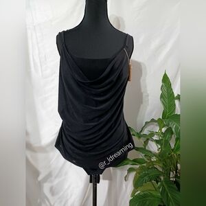 NWT Black Built-In Shapewear 2-in-1 Overlapping Draping Cowl Neck Top Size XL